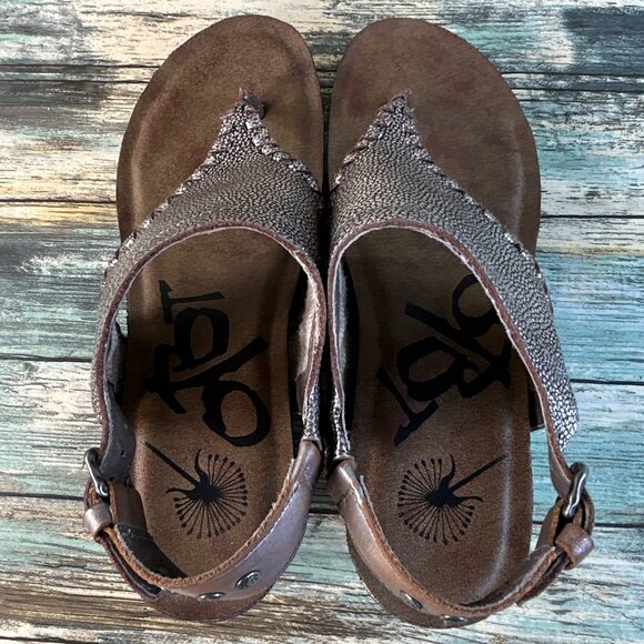 OTBT Meditate Thong Sandals Womens 8M Gray Leather Wedge Slingback Whipstitch - Picture 5 of 12